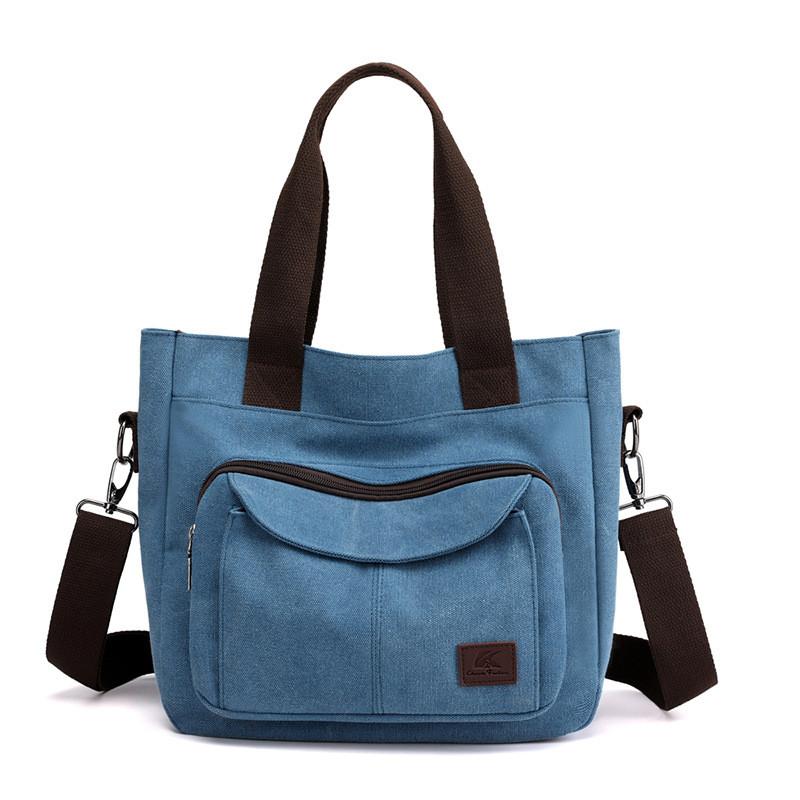 Canvas Tote Bag For Women With Zipper Pockets In Retro Style For Daily Use