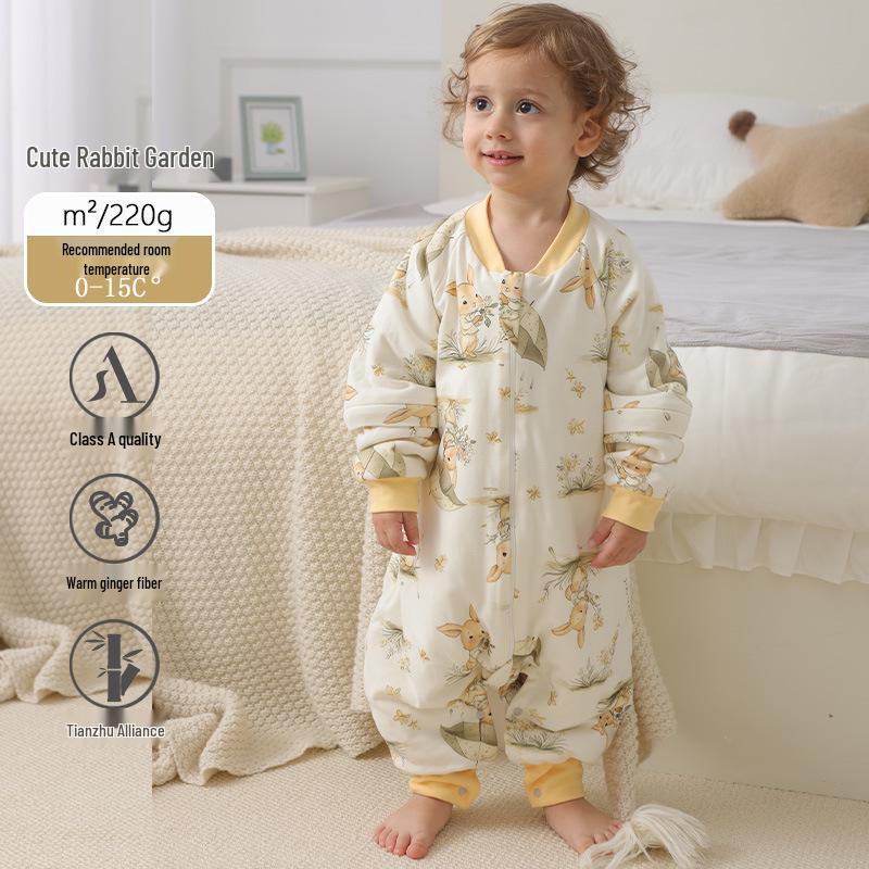 Xuanmu Baby Winter Quilted Sleeping Bag 220g - Ginger, Warm, and Footed for Infants and Toddlers.