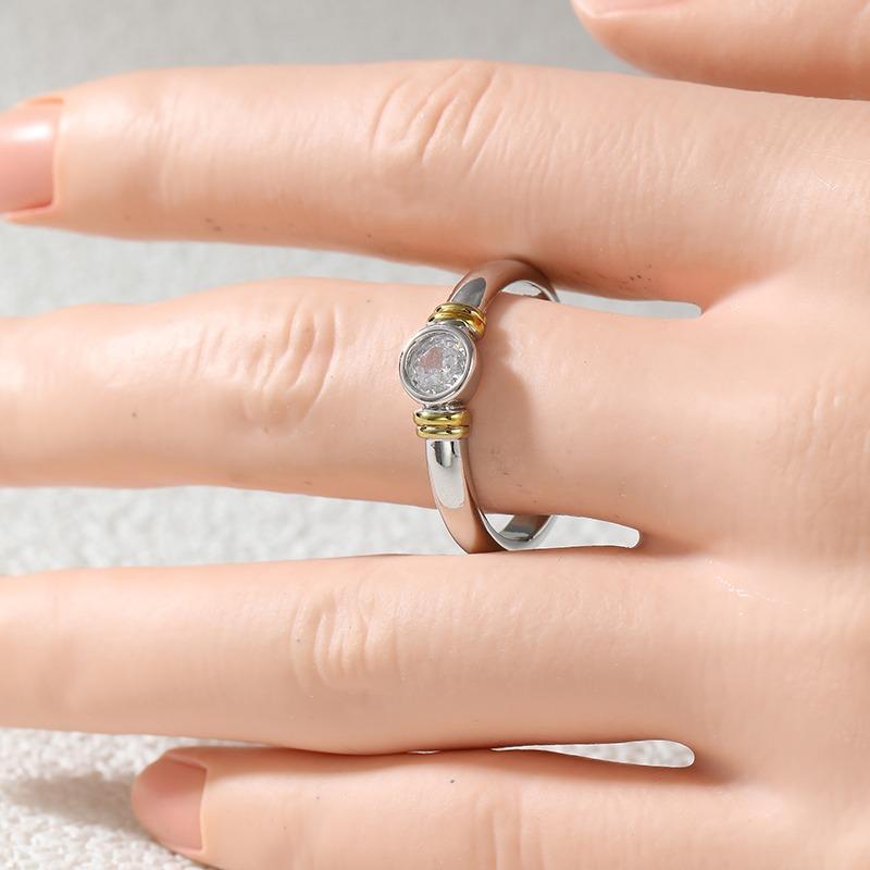 Classic Inlaid White CZ Women's Ring Minimalist Two Color Geometry Daily Wear Party Jewelry Anniversary Gift
