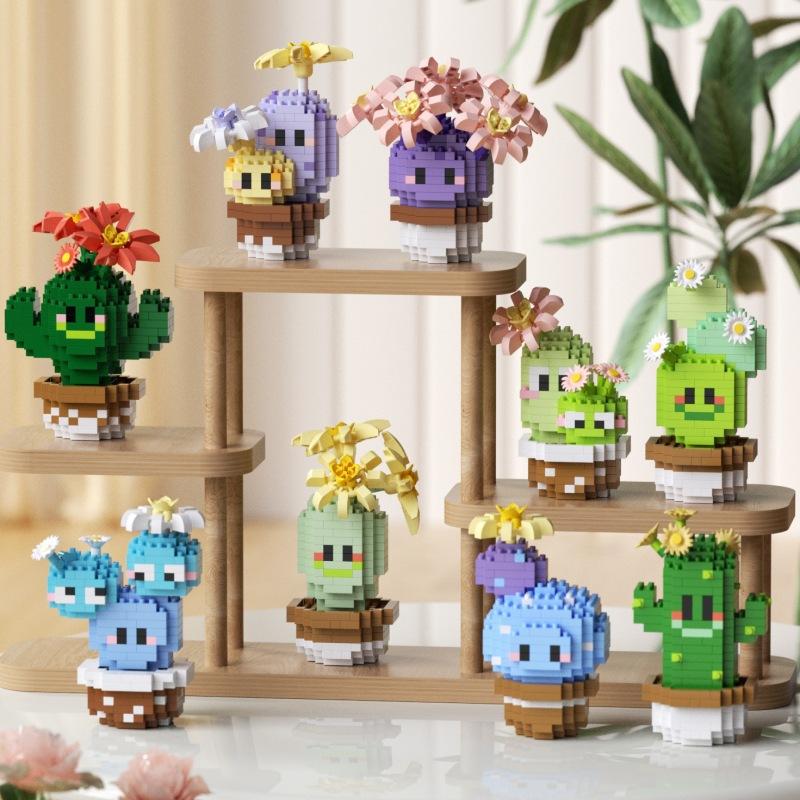 Idea Funny Cartoon Figures Micro Diamond Building Block Cactus Nanobricks Potted Plant Construction Educational Toys For Gifts