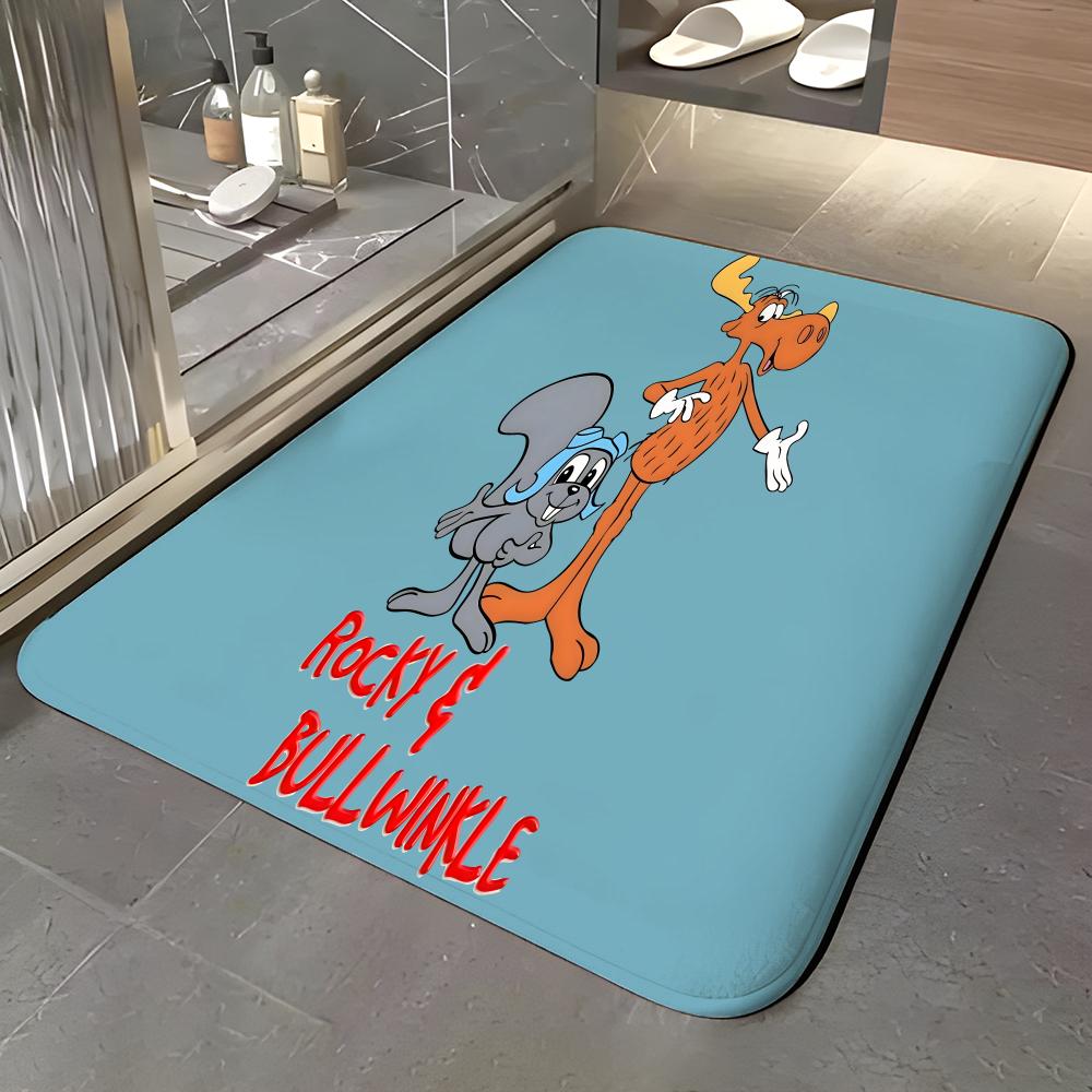 Cartoon r-Rocky & b-Bullwinkle Floor Mat Soft Flannel Entrance Door Mat Non Slip Absorbent Bathroom Bedroom Floor Rug