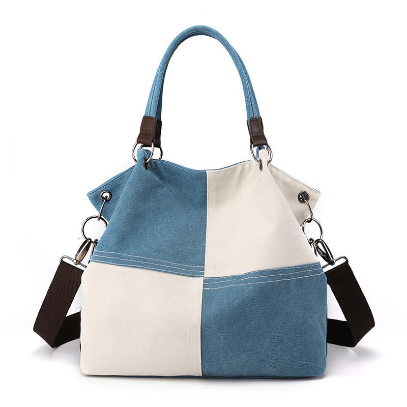 Canvas-Tasche für Damen mit Kontrastpanel und Reißverschluss für den täglichen Gebrauch