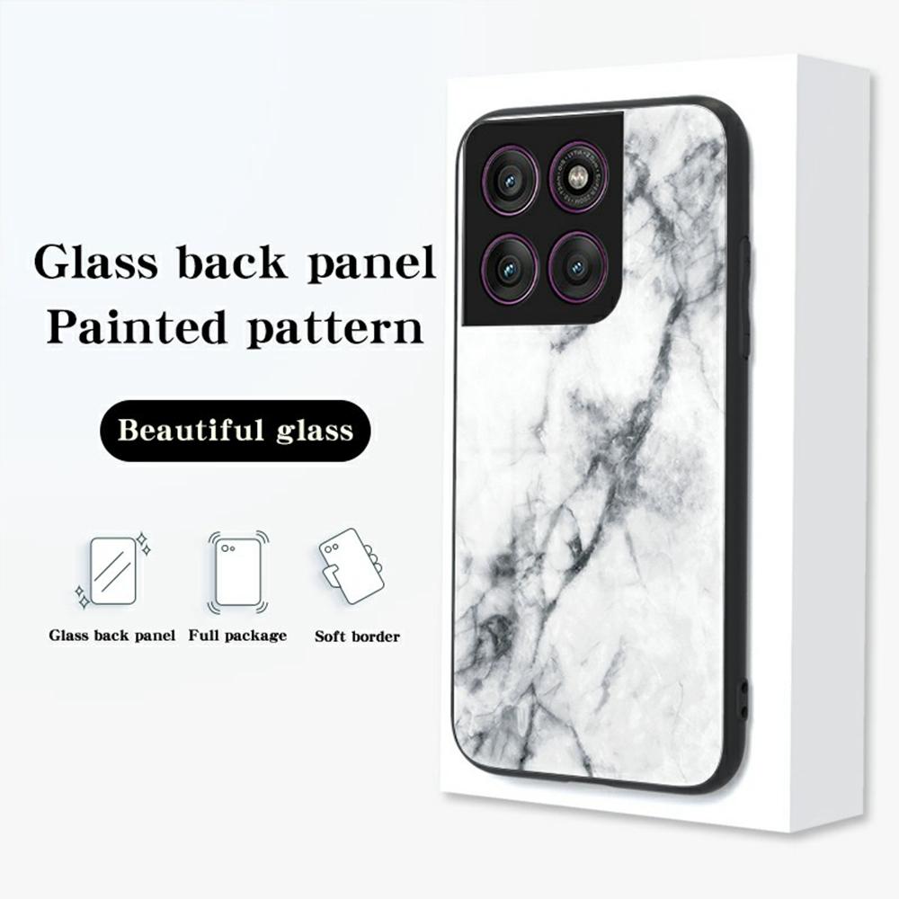 For Motorola Edge 60 Pro 5G Case Marble Pattern Tempered Glass+PC+TPU Protective Phone Cover