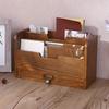 Vintage Light Brown Solid Wood Desktop Storage Box with Drawer Desk Organizer Distinctive Independent Document Souvenir Display