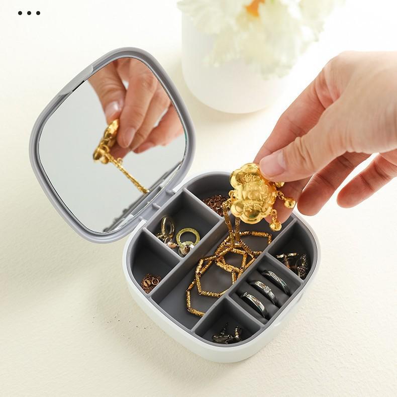 Portable Mini Jewelry Box with Mirror – Earring & Bracelet Storage