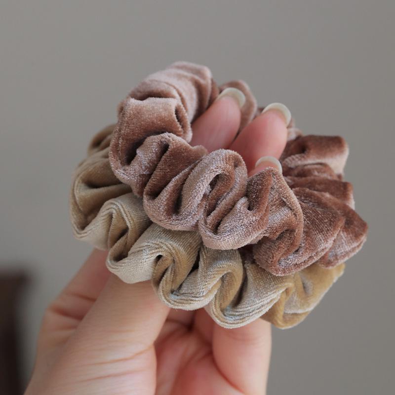 Velvet Scrunchies Set: Milk Tea & Apricot - Japanese & Korean Style Hair Accessories