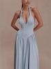 European & American Women's Halter Slim V-Neck Pleated Backless Dress