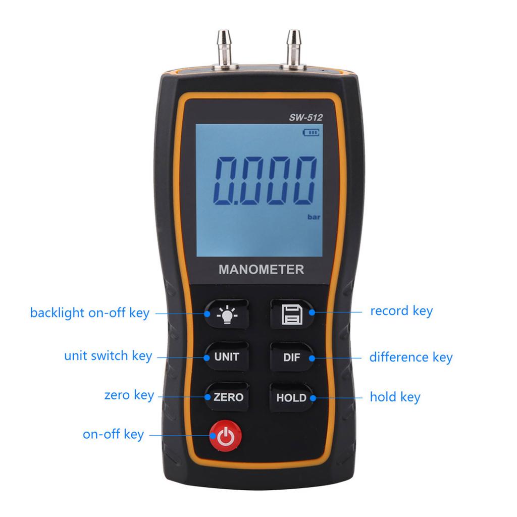 SW?512B High Accuracy Digital Differential Pressure Gauge Air Pressure Meter Tool