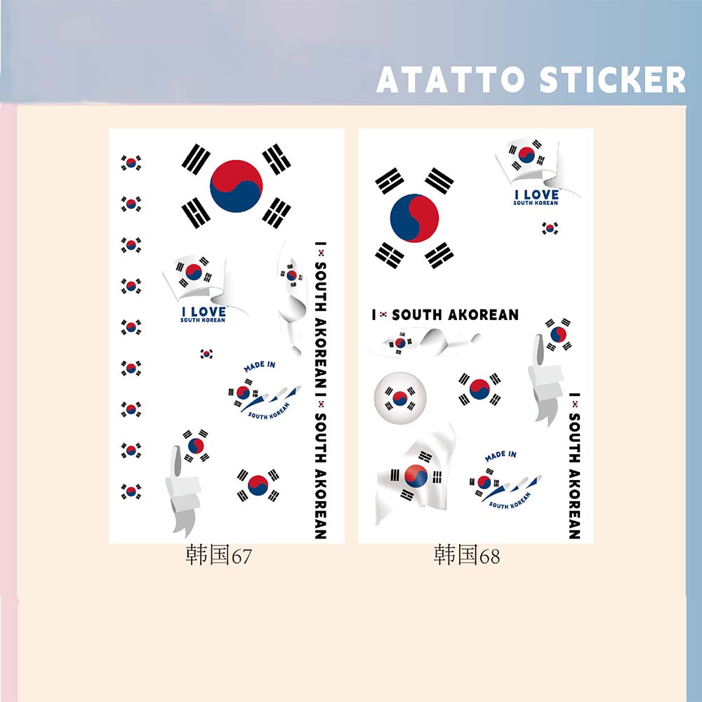 Set of 2 Temporary Tattoos National Flag Decals for Face and Arm, Body Decoration for Football Supporters for Sporting Events