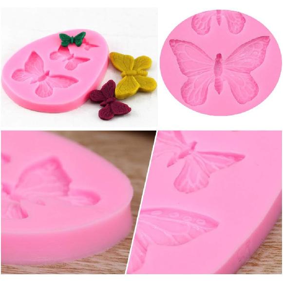 Rolin Roly 3PCS Butterfly Fondant Silicone mold Butterflies Cake Molds 3D Animal Candy Mould 3 Cavities DIY Decorating Desserts Mould for Jelly