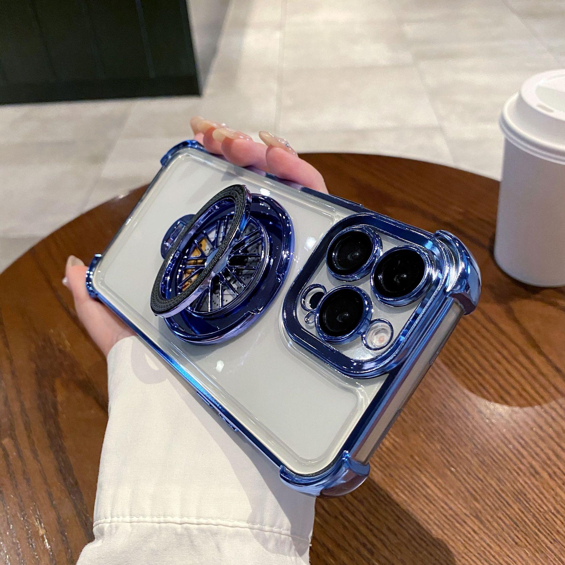 

Acrylic Four-corner Anti-fall Suitable for IPhone 16 Mobile Phone Case Creative Gyro Rotation Bracket Apple 15PROMAX iPhone 16promax синий