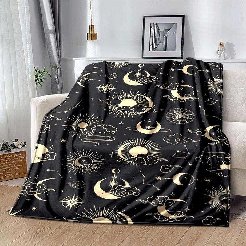 1pc Moon Printing Lightweight Flannel Blanket, Comfortable and Warm Blanket, for Camping Sofa Bed and Couch Office, Suitable for Gift Blanket