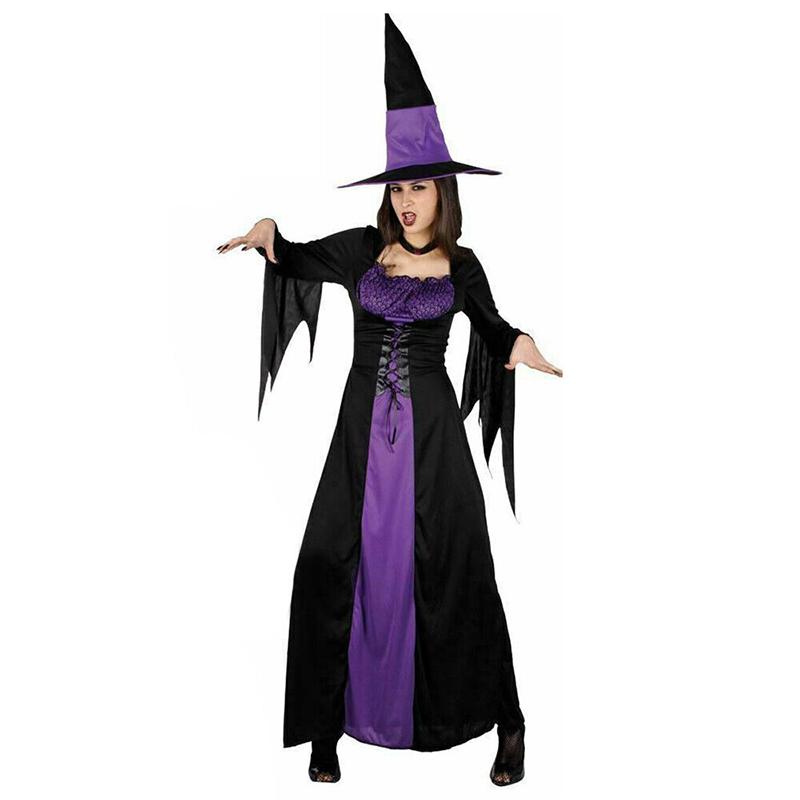 Adult Halloween Ladies Classic Purple Witch Fancy Dress Costume & Hat Accessory