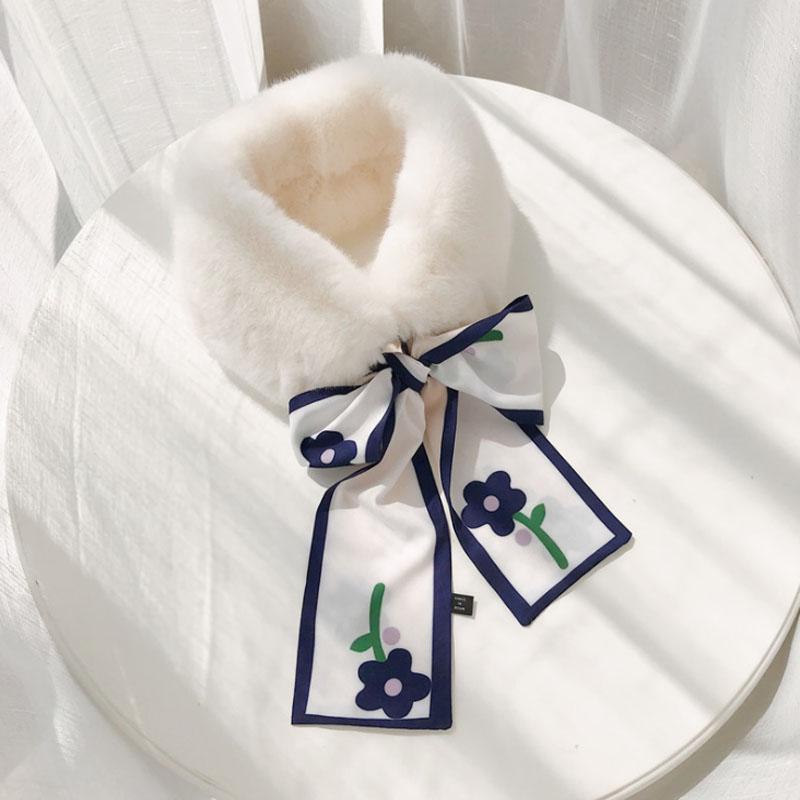 Women Fake Collar Tie Winter Faux Fur Woman False Collar Girls Detachable Fur Collar Ribbon Warm Scarfs for Ladies Neckerchiefs