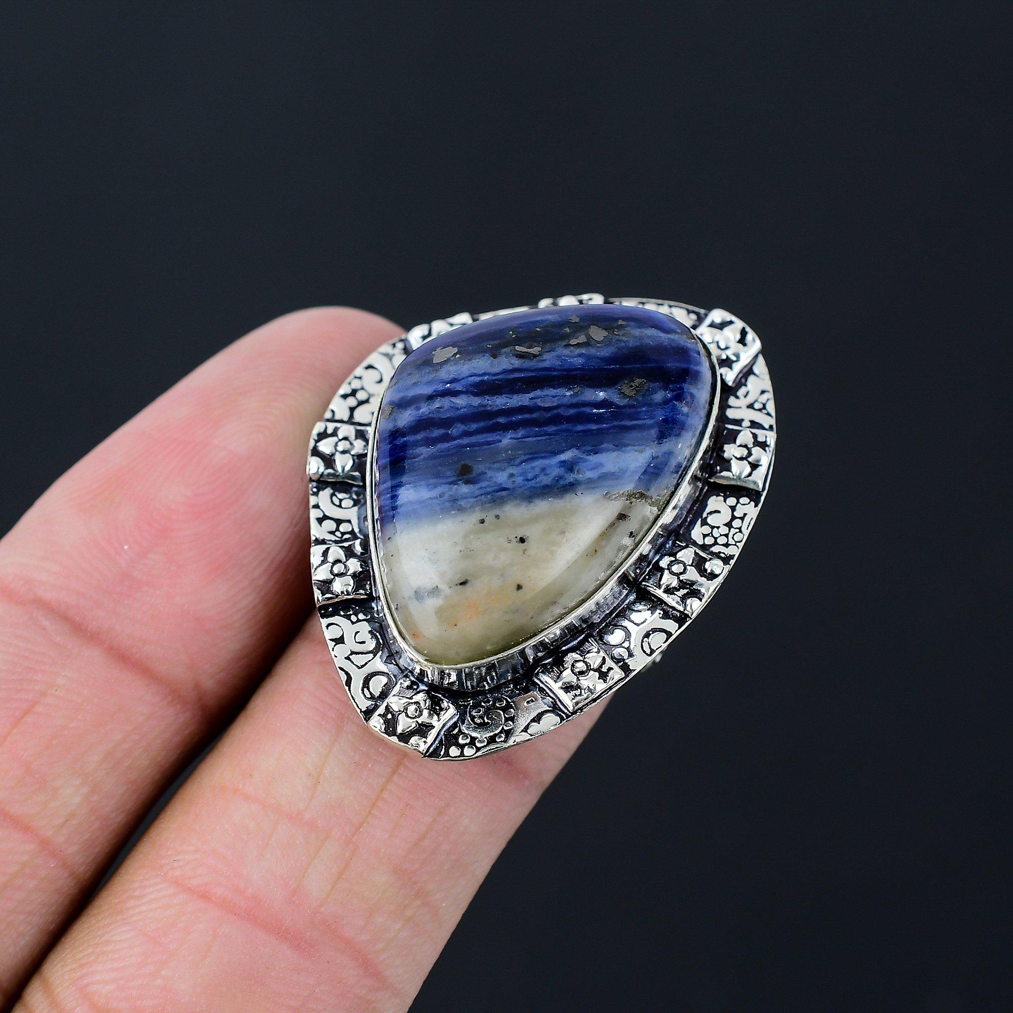 Womens day Deal Sodalite Gemstone Promise Third Eye Chakra Ring 925 Silver US 7 7