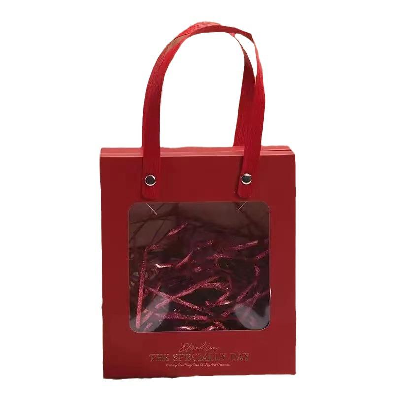 Transparent Handheld Gift Box for Birthdays & Weddings - Ideal for Candy, Lipstick, or Cosmetics in Red Nude