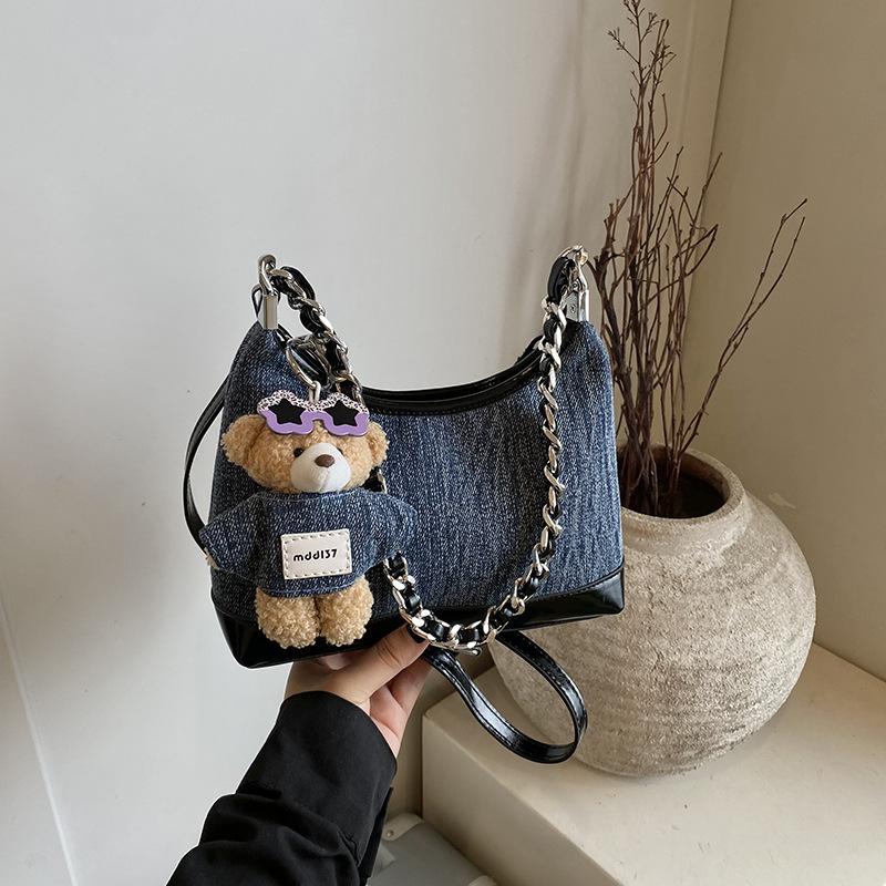 Nischen-Design Retro Denim Achsel-Bucket-Bag Damen neue Kontrastfarben Schulter Messenger Bag Tide