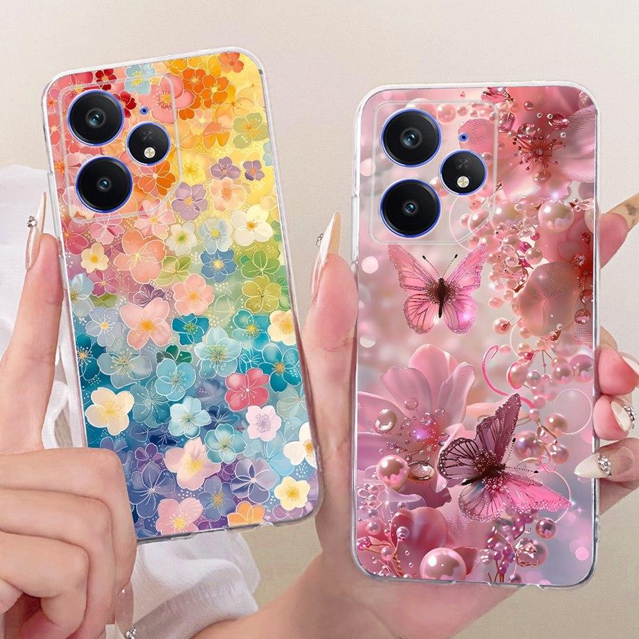 Etui na telefon Realme Neo7 Turbo Neo 7 Miękkie Przezroczyste Silikonowe Funda Wzór Kwiatowy Motyl Kokardka Smok Loong Tylna Pokrywa RMX5060