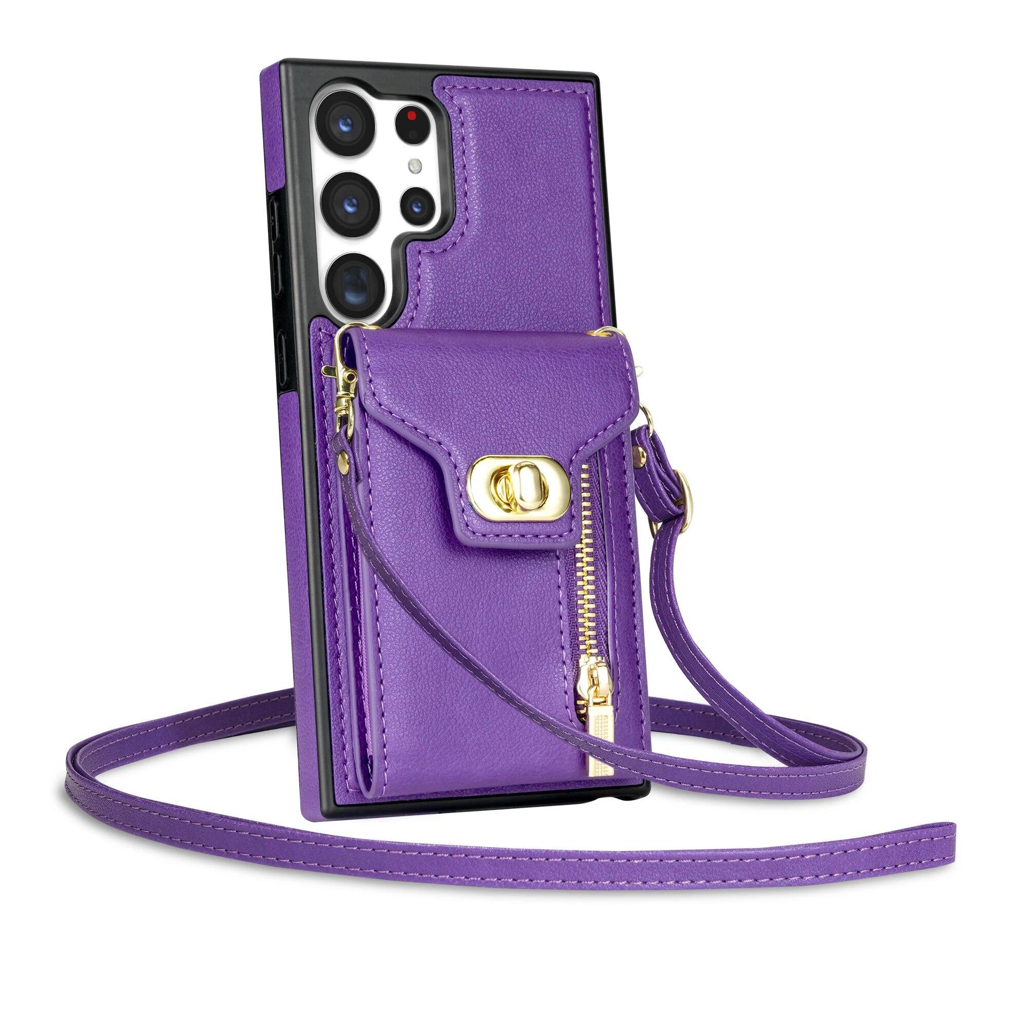 

Чехол-кошелек из натуральной кожи на молнии для Samsung Galaxy Z Flip 5 4 3 S23 Ultra S22 Plus S20 S21 FE A54 A53 A13 A04 A52S 5G SAmsung S20utlra фиолетовый