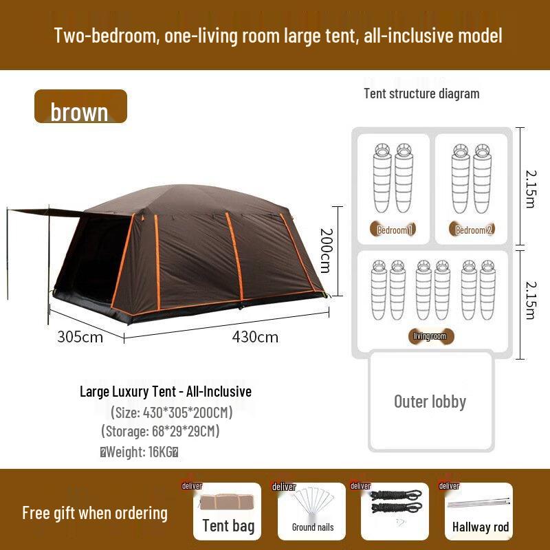 OEING Large Two-Room Outdoor Camping Tent