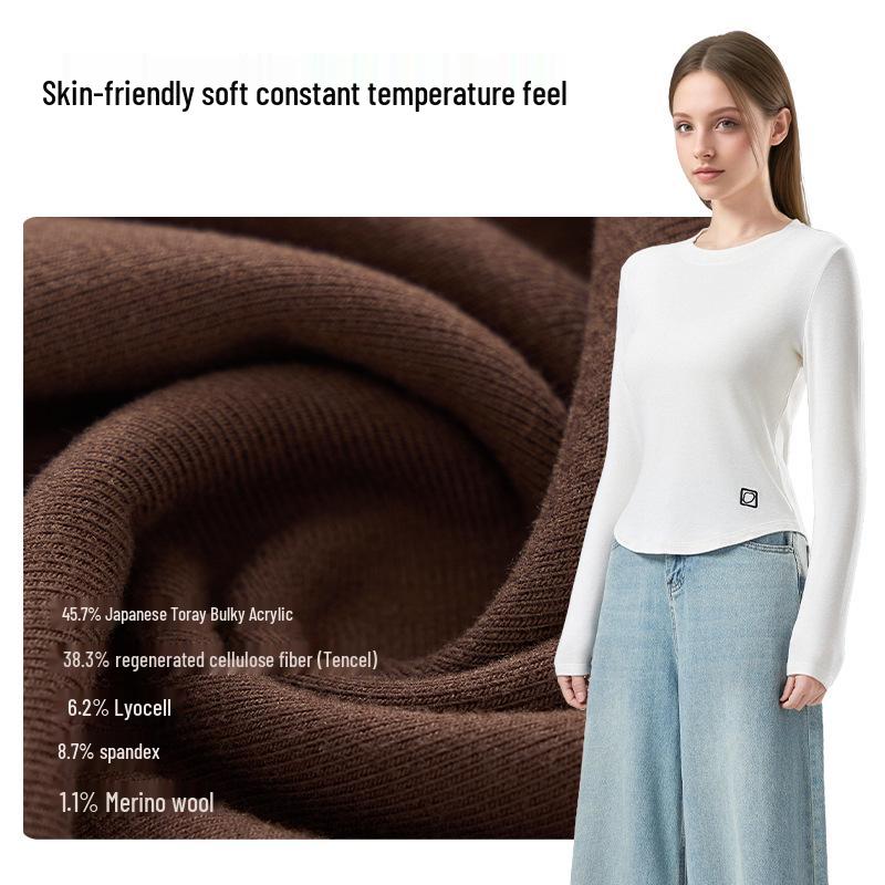 Dámský top z merino vlny s úzkým střihem, kulatým výstřihem a dlouhým rukávem - Podzimní styl