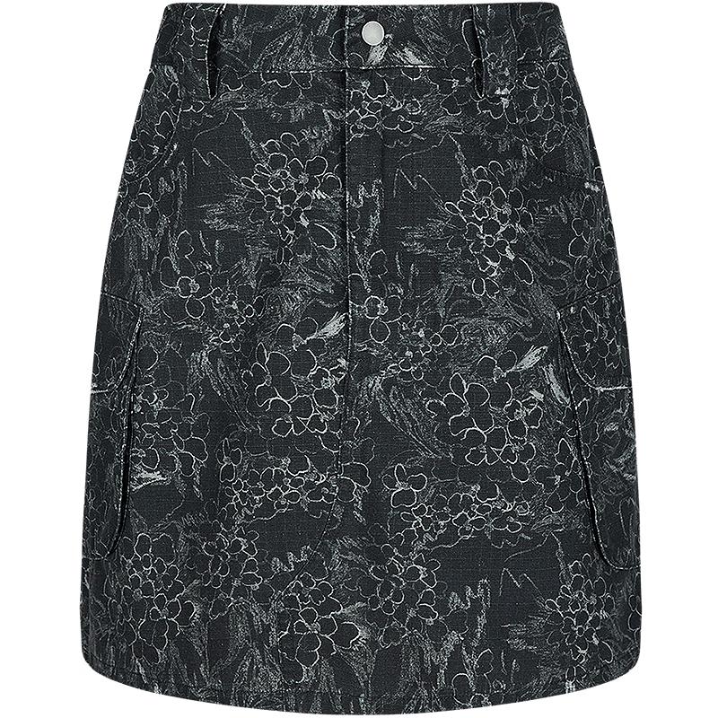 JNBY 2025 Autumn Floral Print A-Line Mini Skirt
