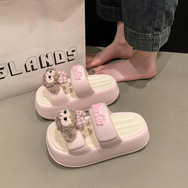 Sweet Shirley Rose Cartoon One-Word Slippers Female Playful Cute Cool Slippers Thick Bottom Versatile Casual Comfortable Lazy Drag