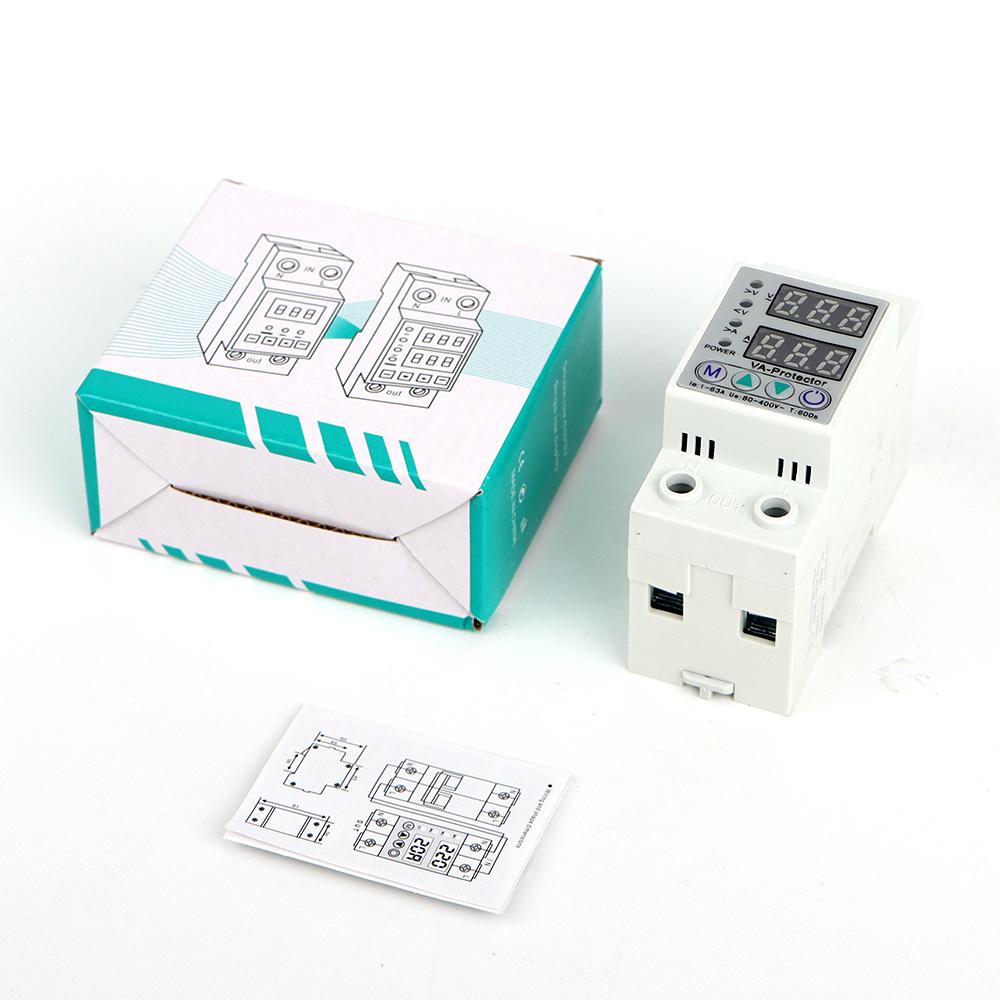 VA-Protector Digitales Spannungsrelais 40A63A Einstellbar Haushaltsstromkreisunterbrecher Überspannungsschutz Über- und Unterstromschutz