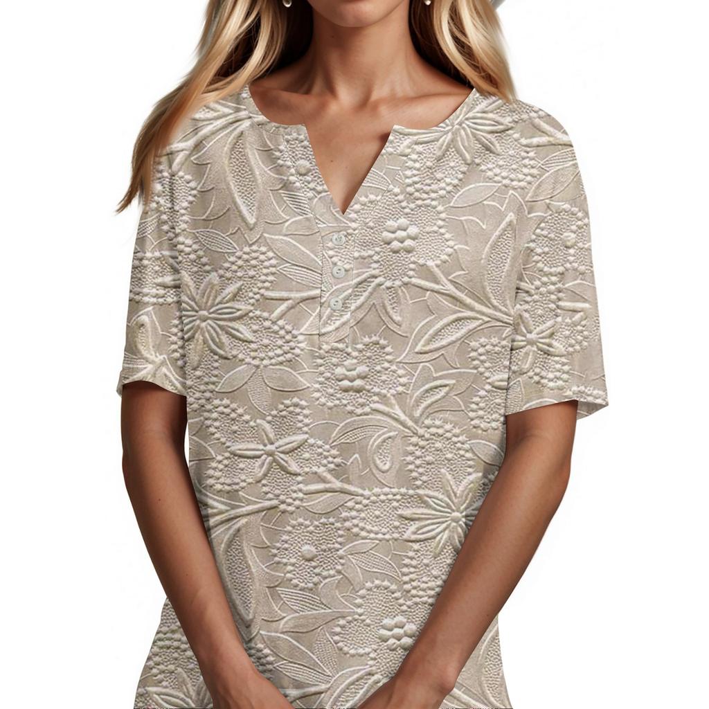 Dámské tričko Tričko Potisk knoflíku Krátký rukáv Denní víkend Móda Basic Top s výstřihem do V