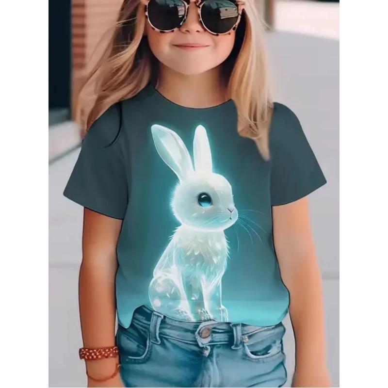 3D Fox Print Short Sleeve T-shirt Girls Comfy Tees Summer Clothes