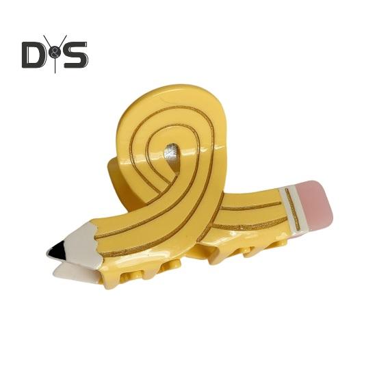 

Заколка для волос в форме карандаша для девочек, противоскользящие зубцы, заколка для волос, задняя головка для душа, коготь для волос в виде акулы, подарок для школьников жёлтый