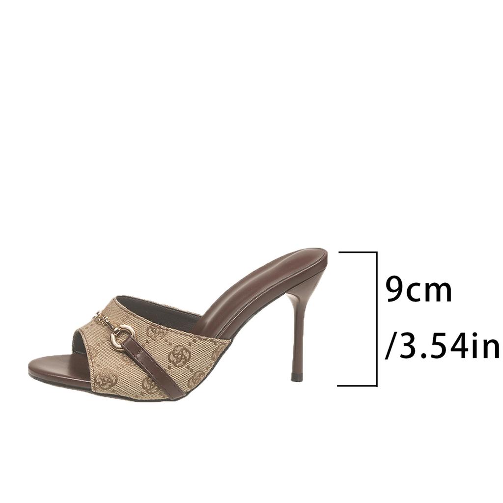 Fashion 2025 New Women Slippers Fashion Print Brand Design Stiletto Open Toe Slippers Zapatillas Mujer Bow Decoration Party Luxury Shoes