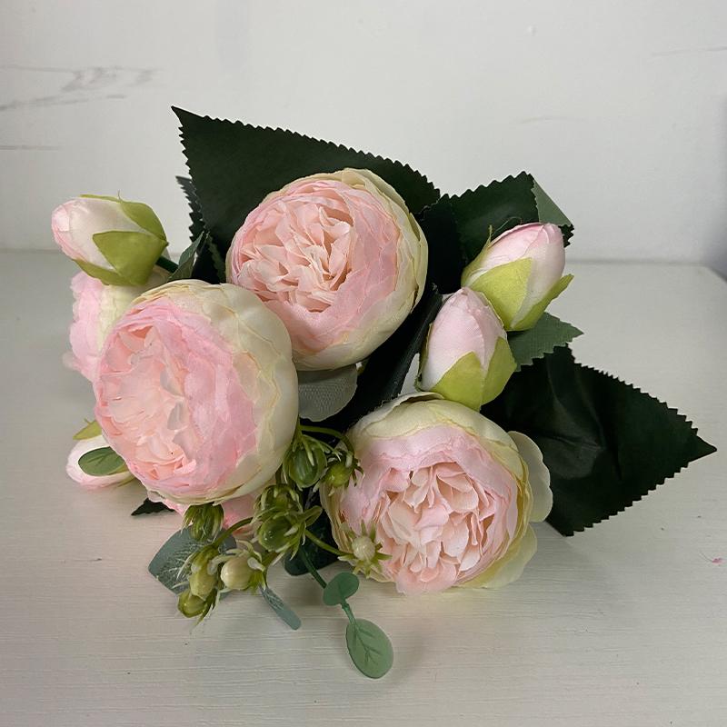 30cm Peony Artificial Silk Flowers Rose Pink Bouquet 5 Big Head 4 Bud Cheap Fake Flowers for Party Home Wedding DIY Decor indoor