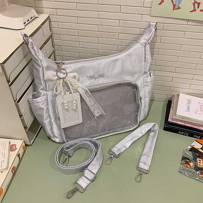 Fashion Aesthetic Soft Fabric Hobo Bag for Women Clear Pocket Ita Crossbody Bag Kawaii Girls Casual Shoulder Bag for Daily