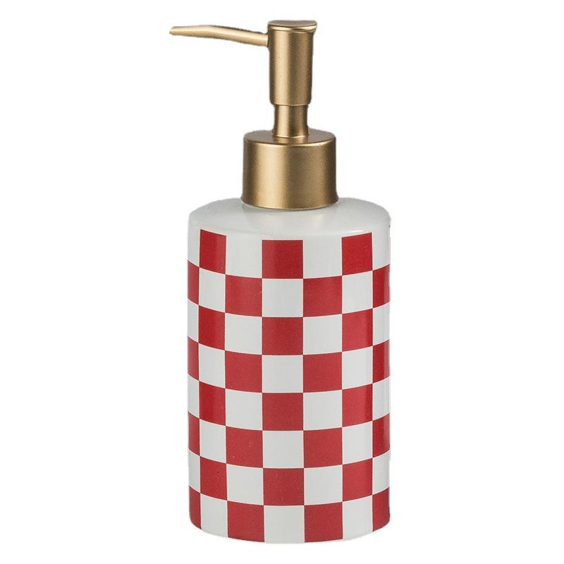 Ceramic Checkerboard Lotion Bottle Hand Sanitizer Bath Gel Separate Bottle Household Lotion Press Bottle Soap Dispenser
