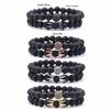 Newest Selling 2PCS Beads Natural Lava Stone Bracelets for Women Micro Pave Cz Ball Charms Bracelet Jewelry
