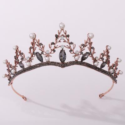 Neues Retro-Strass-Brautstirnband, barocke schwarze Krone, mit Perlen eingelegte Diamantkrone, Tiara
