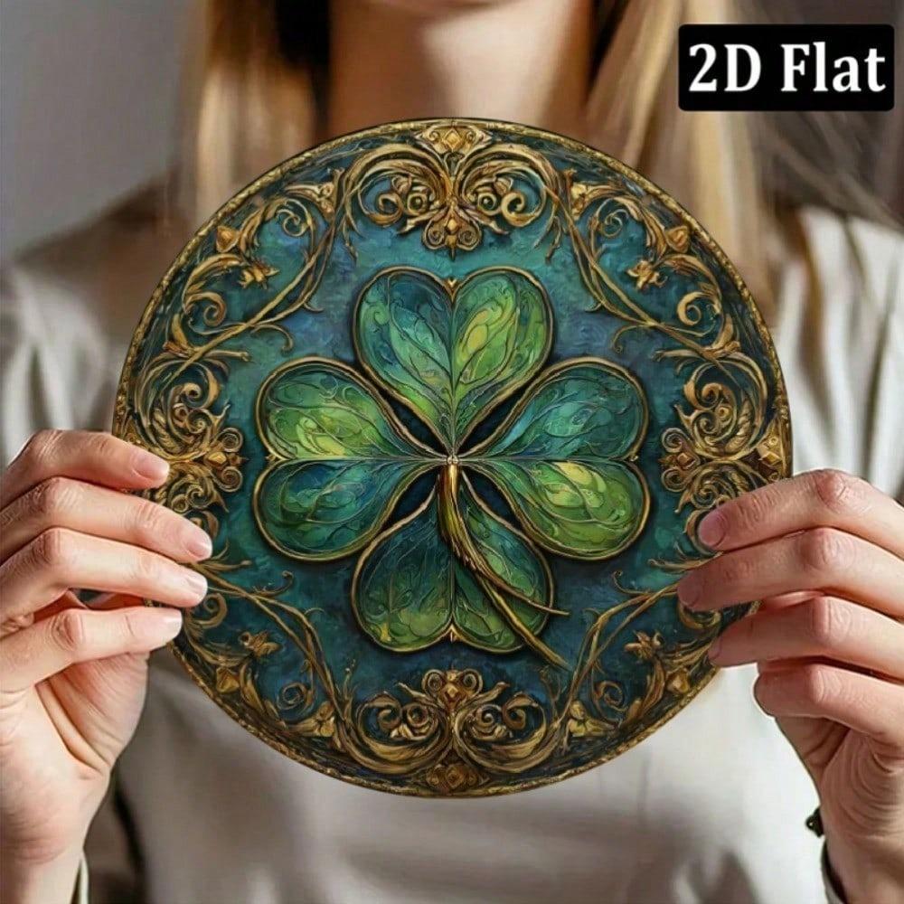 1pc Green Four Leaf Clover Aluminum Wall Sign, Lucky Metal Plaque for Home Garden Decor