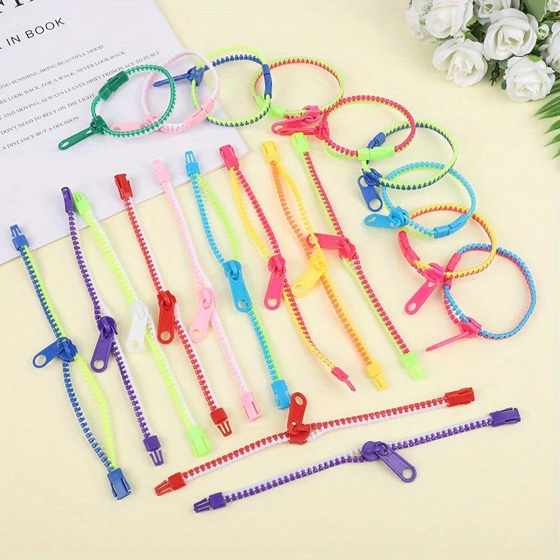 5pcs Dual Color Sensory Zipper Chain Bracelet, Anxiety Relief Fidget for Adults Autism, Wedding Party Favor Gift