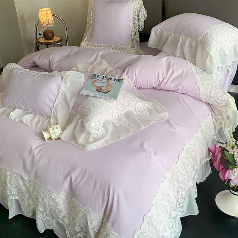 French Style Bedding Set Princess Duvet Cover Set Cotton  Chiffon Lace Ruffle Comforter Sets Luxury Girls Wedding