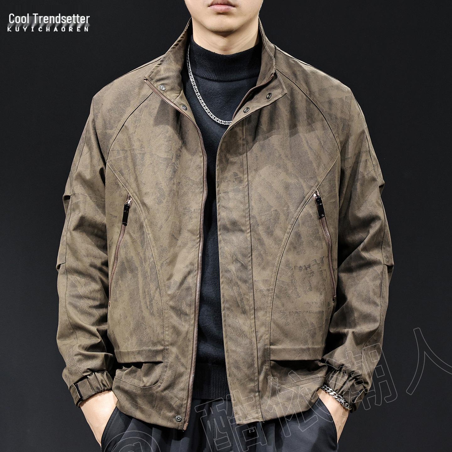 

Men s 2025 American Retro Stand Collar Casual Jacket - Trendy High-End Autumn/Winter Workwear M (100-120 jin) кавовий