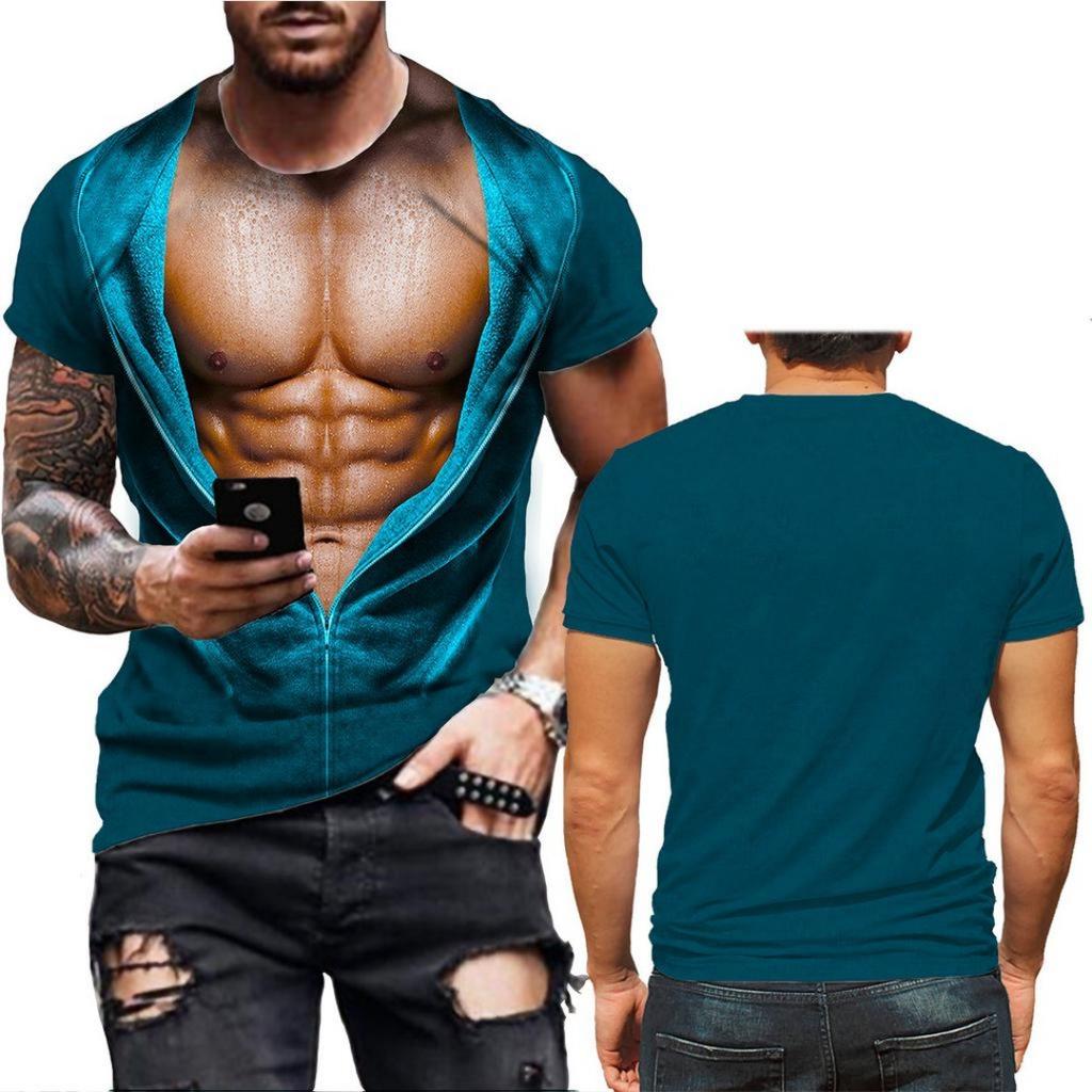 Men's Realistic 3D Muscle Tattoo Printed T-Shirt Funny Novelty Casual Camiseta Summer Holiday Streetwear Short Sleeve Tees