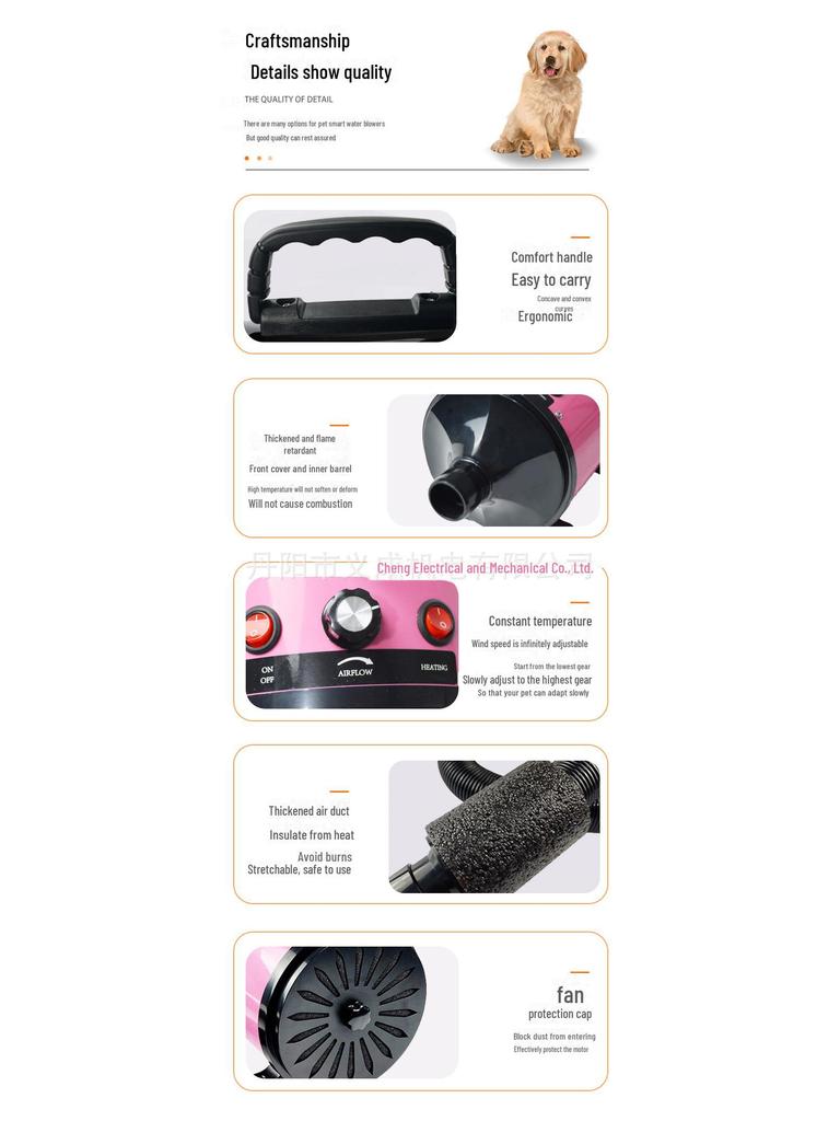 Pet Hair Dryer with Stepless Speed Control for Fast Drying