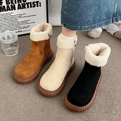 Women's Large Size Soft Sole Winter Warm Fur One Snow Boots Padded Lined Ankle Boots Anti-slip Hiking Casual Sports Cotton Boots