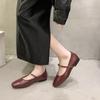 Fashion French Square Head Mary Jane Shoes Women Flat 2025 New Retro Style Soft Leather Low Heel Shallow Mouth Fashion Women's Shoes