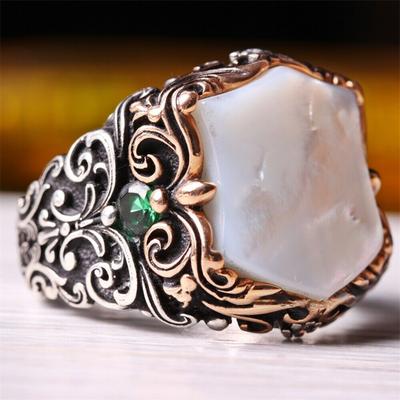 New Stone Men's Ring Punk Style Personality Exaggerated  Carving High-end Temperament Jewelry