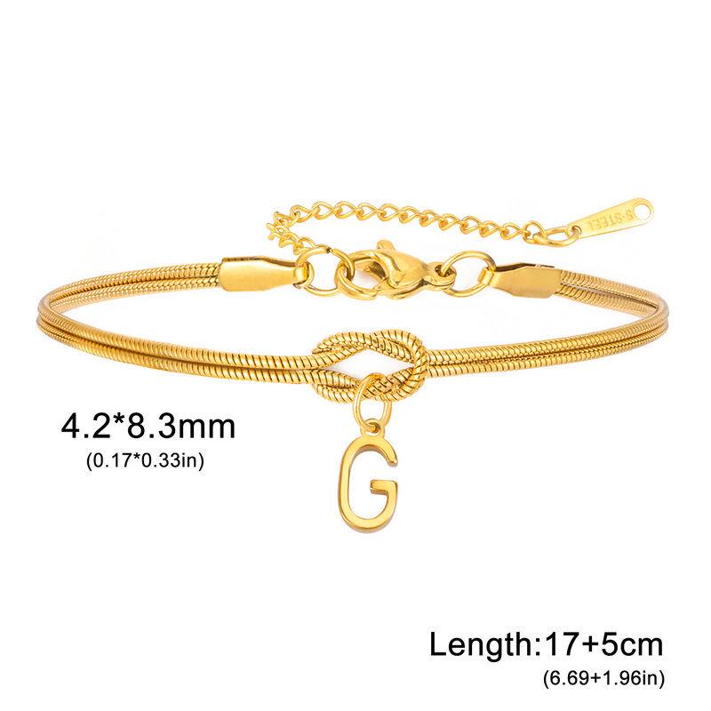 Stainless Steel 26-Letter Bracelet & Anklet with Double-Layer Knotted Snake Bone Chain