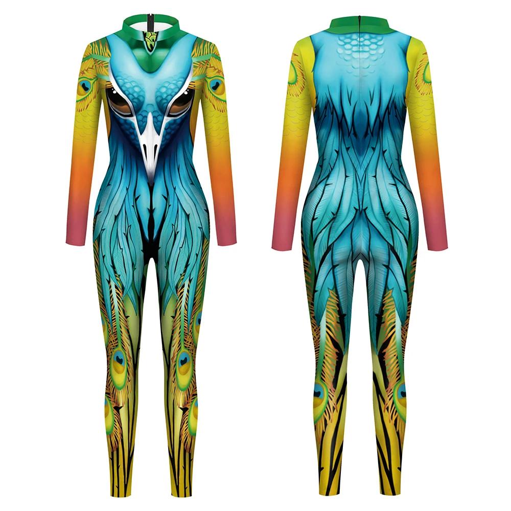 Halloween Dier Jumpsuit Slang Cosplay Kostuum Tijger Bodysuit Spandex Jumpsuit Feest Carnaval Podium Optreden Verkleden M blue