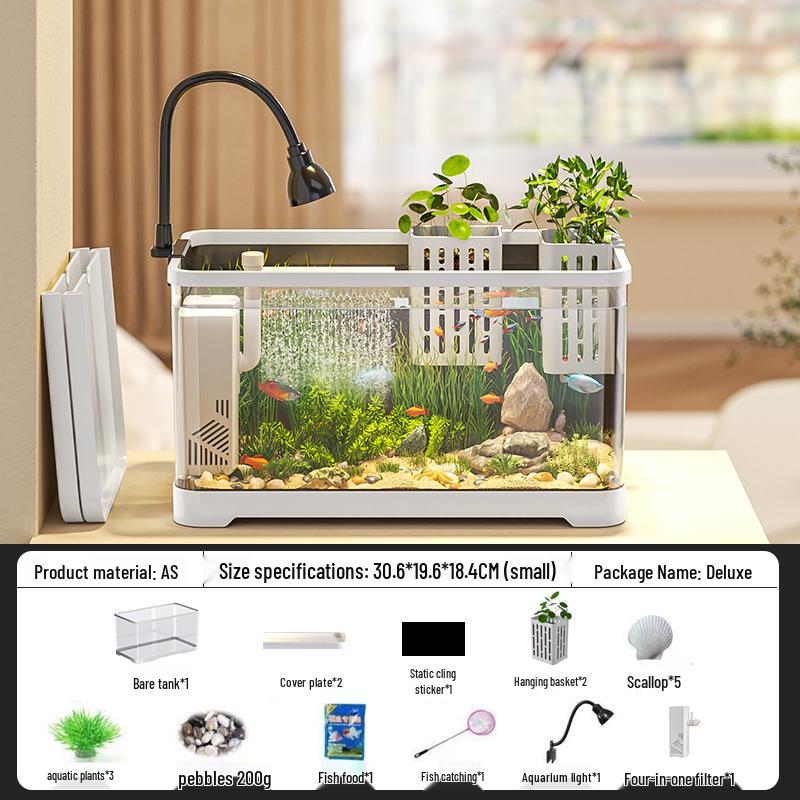 Компактный экологичный аквариум 2025: Система фильтрации и кислородной аэрации «Всё в одном» для золотых рыбок – Полный набор