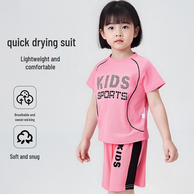 Kids' Quick-Dry Breathable Sports Set: Short Sleeve T-Shirt & Shorts for Soccer - Boys & Girls Summer Activewear